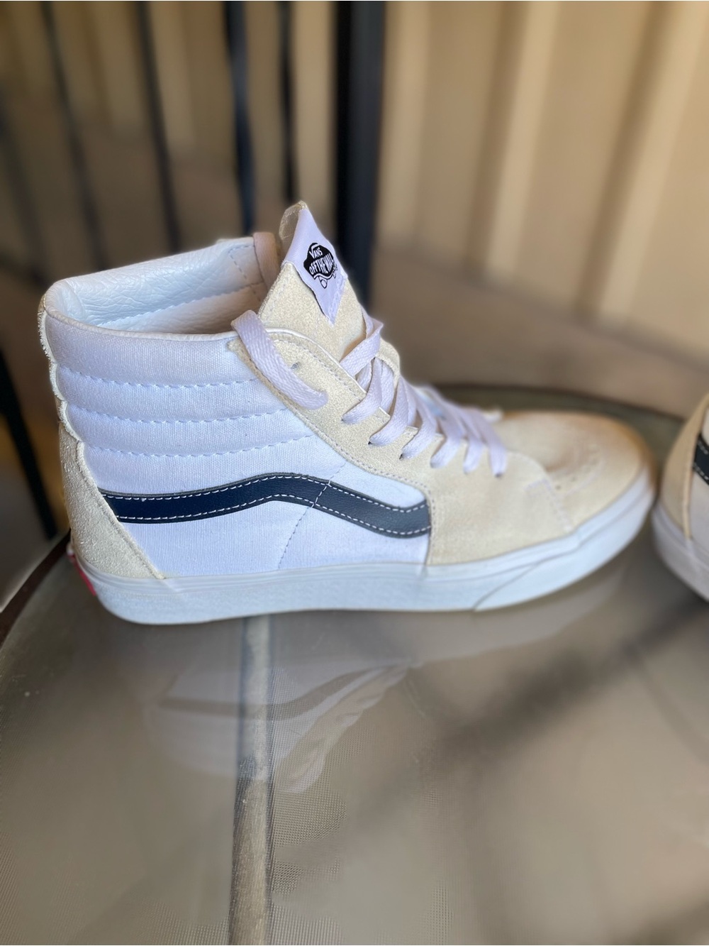 Vans High Top Sneakers in White, Cream and Black